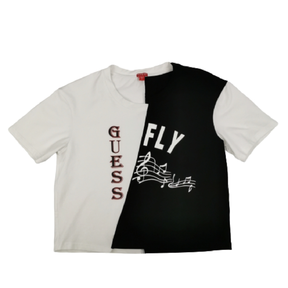 Guess Rae Logo Split Graphic Crop Tee